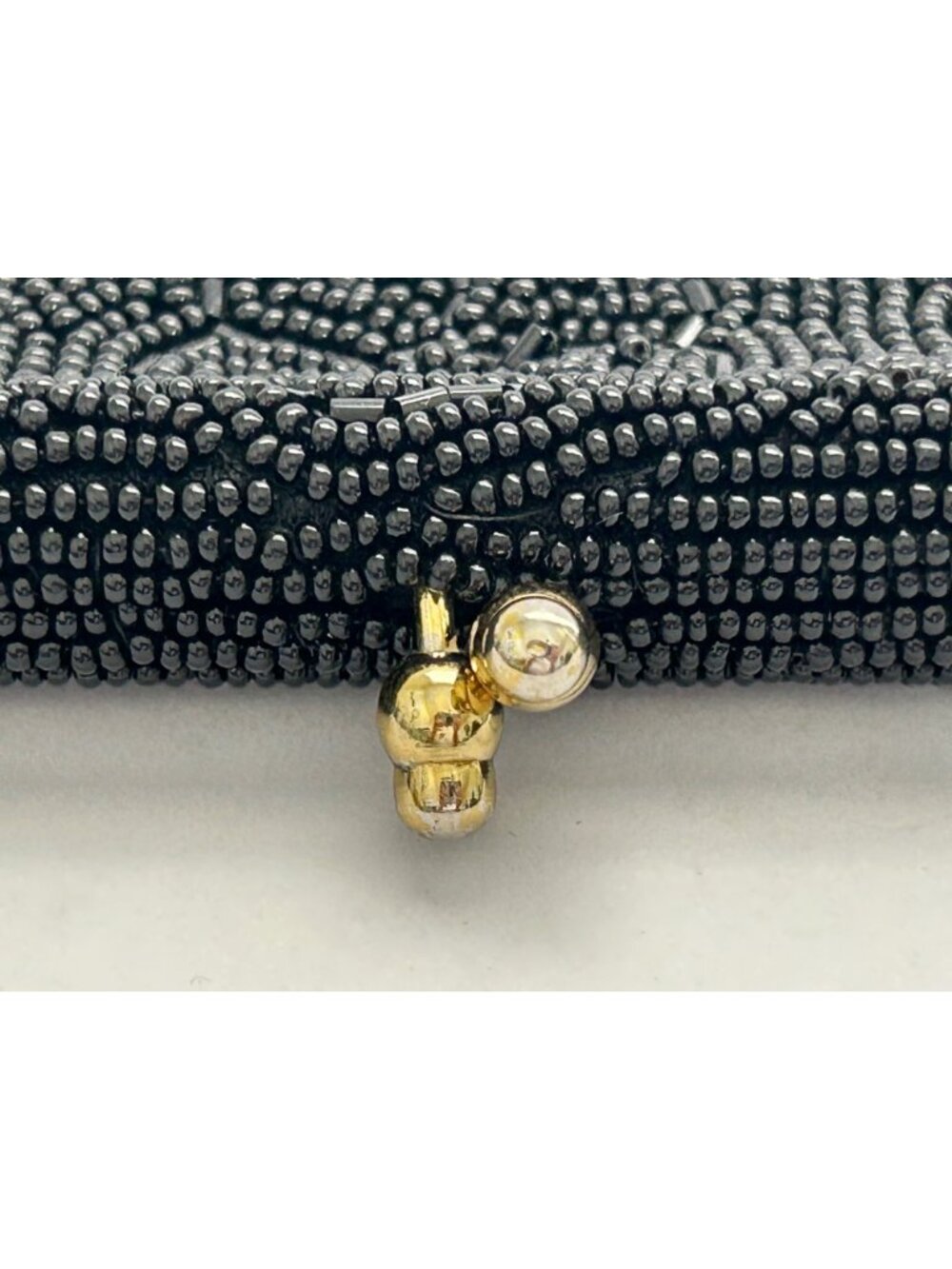 MCM Art Deco Glam Black Beaded Floral Clutch Evening Cocktail Purse Kiss Lock - Picture 3 of 8